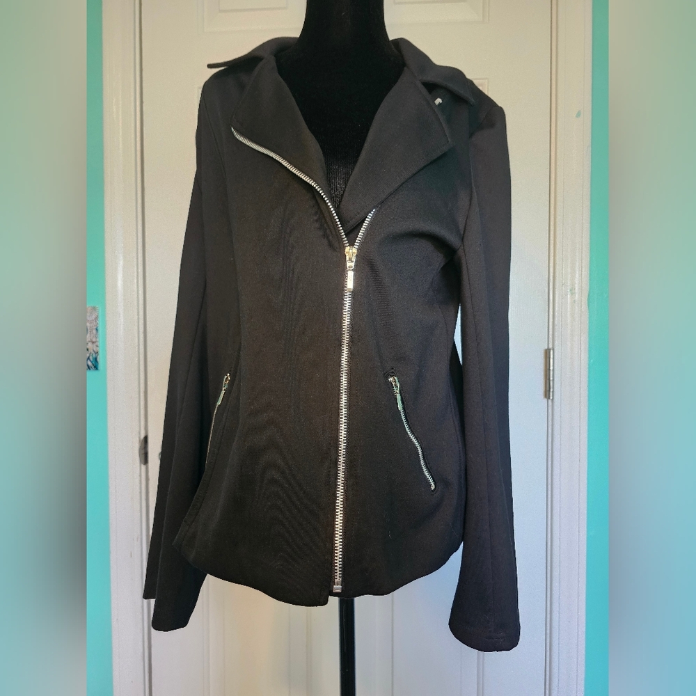 Essentials by ABS Allen Schwartz Black Asymmetrical Zip Jacket Women's Size M